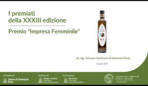Targa del Premio Speciale Migliore Impresa Femminile assegnato all'azienda Etruscan Kantharos.